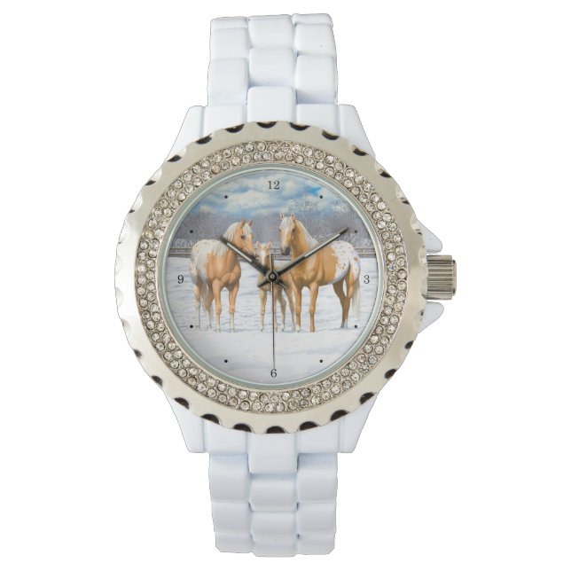 Reloj De Pulsera Caballos Palomino Appaloosa De Nieve (Anverso)