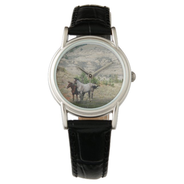 Reloj De Pulsera Caballos salvajes del Parque Nacional de Theodore  (Anverso)