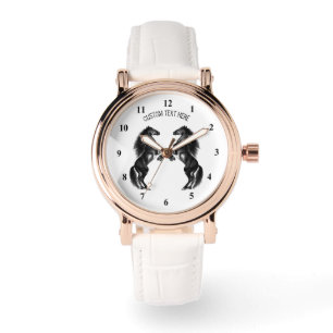 Reloj De Pulsera Caballos salvajes negros erguidos - Añade tu texto