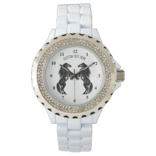 Reloj De Pulsera Caballos salvajes negros erguidos - Añade tu texto
