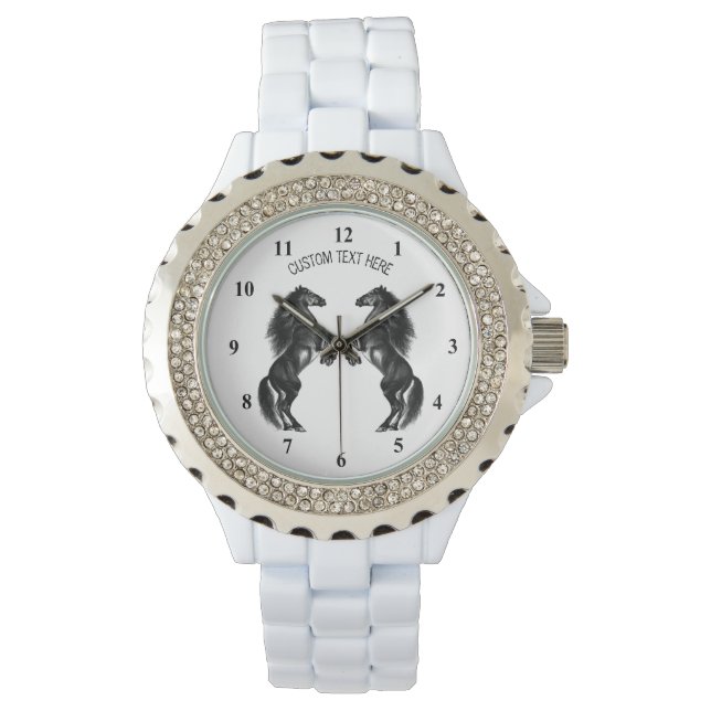 Reloj De Pulsera Caballos salvajes negros erguidos - Añade tu texto (Anverso)