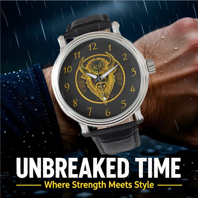 Reloj De Pulsera Cabeza de búfalo de venado grabada en diseño circu (Subido por el creador)