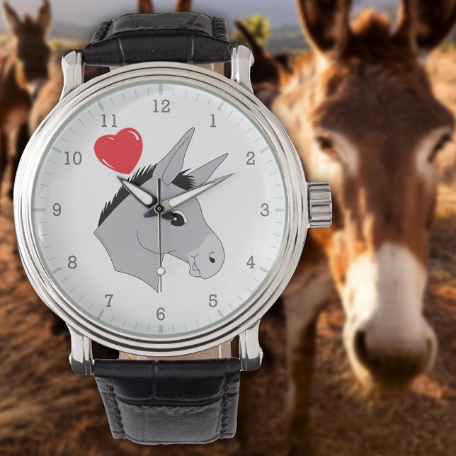 Reloj De Pulsera Cabeza de burro suave corazón rojo (Cute Donkey Head Red Heart Watch)