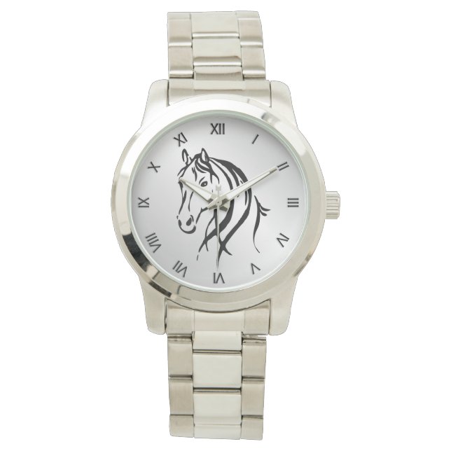 Reloj De Pulsera Cabeza de caballo en plata con números romanos (Anverso)
