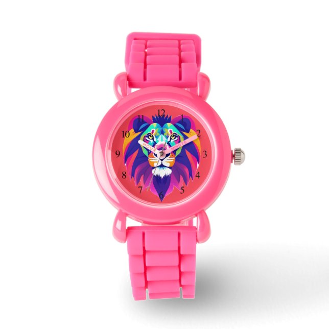 Reloj De Pulsera Cabeza de león geométrica colorida (Anverso)