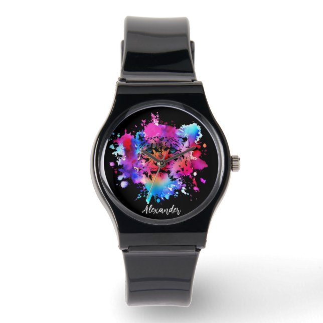 Reloj De Pulsera Cabeza de tigre acuarela personalizada (Anverso)