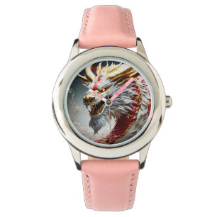 Reloj De Pulsera Cabeza dorada del dragón respirando fuego