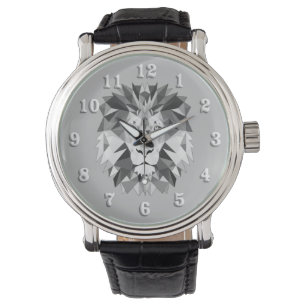 Reloj De Pulsera Cabeza geométrica de plata del león