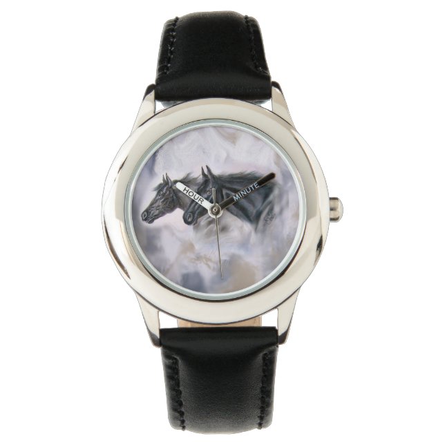 Reloj De Pulsera Cabezas de caballo de bellezas negras (Anverso)