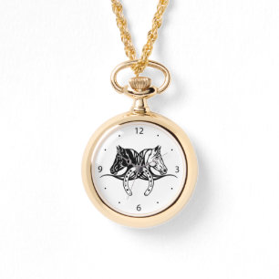 Reloj De Pulsera cabezas de dos caballos y herradura