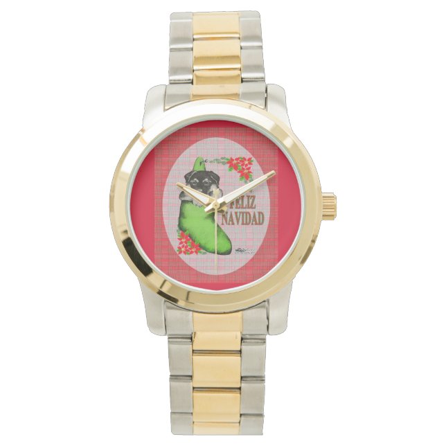 Reloj De Pulsera Cachorrito Feliz Navidad (Anverso)