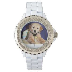 Reloj De Pulsera Cachorro de Golden Retriever en trona alta