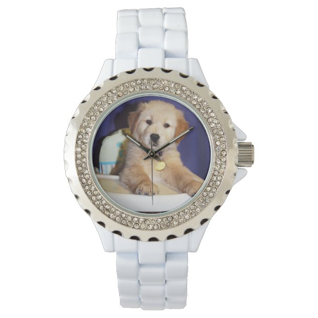 Reloj De Pulsera Cachorro de Golden Retriever en trona alta (Anverso)