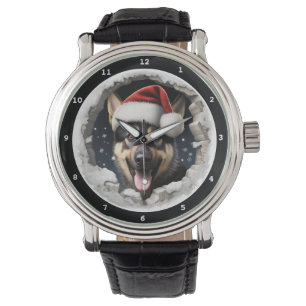 Reloj De Pulsera Cachorro Feliz de Pastor Alemán Vacaciones de Invi