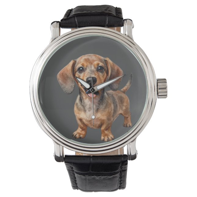 Reloj De Pulsera Cachorro feliz de raza Dachshund (Anverso)