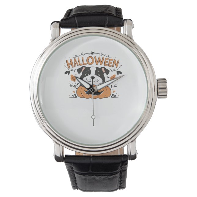 Reloj De Pulsera Cachorro lindo en calabaza - Ilustracion de perro  (Anverso)