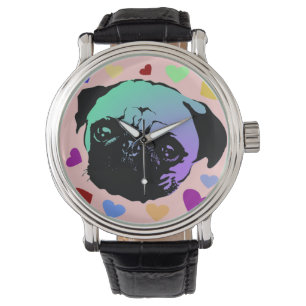 Reloj De Pulsera Cachorro Pug PopArt Estilo Retro