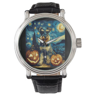 Reloj De Pulsera Cachorro Schnauzer Miniatura Lindo Halloween Jack 
