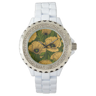 Reloj De Pulsera Cachorros amarillos en verde oscuro