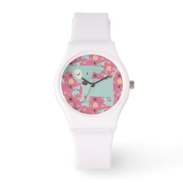 Reloj De Pulsera Cachorros, estrellas y flores (Anverso)