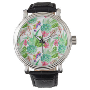 Reloj De Pulsera Cactus de acuarela brillante y patrón suculento