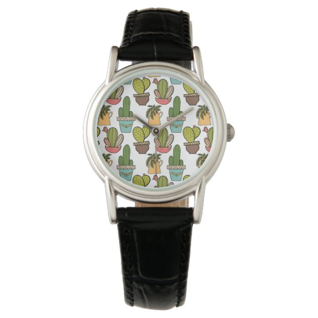 Reloj De Pulsera Cactus interior y Suculentos en el patrón de ollas (Anverso)