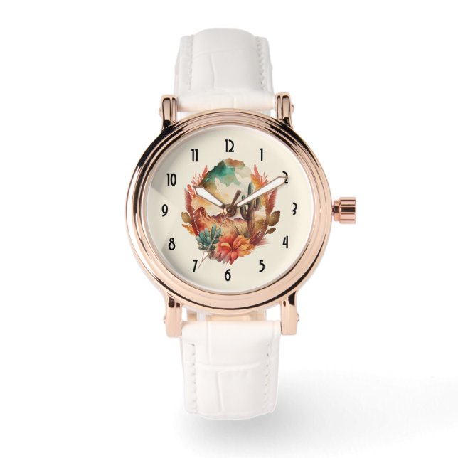 Reloj De Pulsera Cactus y montañas del desierto acuarela (Anverso)