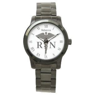 Reloj De Pulsera Caduceo Negro Médico Enfermera Registrada Mujeres