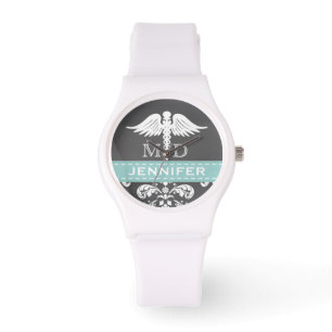 RELOJ DE PULSERA CADUCEUS CHALKBOARD MÉDICA PERSONALIZADO AQUA
