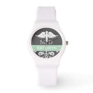 RELOJ DE PULSERA CADUCEUS CHALKBOARD MÉDICA PERSONALIZADO MINT VERD