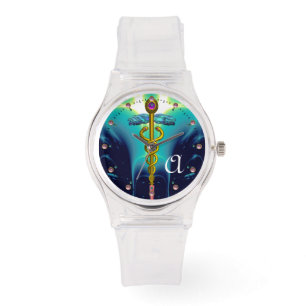 Reloj De Pulsera CADUCEUS DE ORO MONOGRAM ,Aqua Blue,Verde azulado