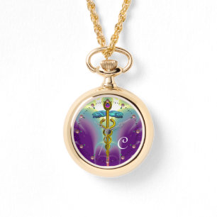 Reloj De Pulsera CADUCEUS GOLD MONOGRAM ,Verde Púrpura