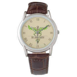 Reloj De Pulsera Caducto médico alternativo Verde deja beige