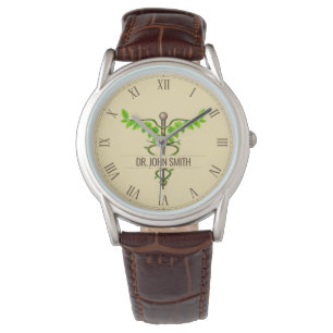Reloj De Pulsera Caducto médico alternativo Verde deja beige
