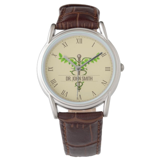 Reloj De Pulsera Caducto médico alternativo Verde deja beige (Anverso)