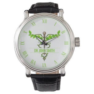 Reloj De Pulsera Caducto médico alternativo Verde deja blanco