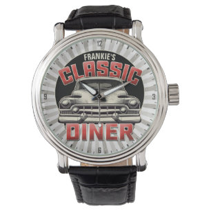 Reloj De Pulsera Cafetería personalizada American Classic Retro Din