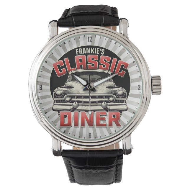 Reloj De Pulsera Cafetería personalizada American Classic Retro Din (Anverso)