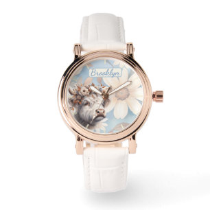 Reloj De Pulsera Caída Floral de vaca de montaña