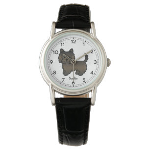 Reloj De Pulsera Cairn Terrier Brindle Oscuro Perro Lindo & Nombre 