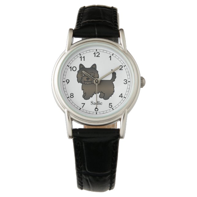 Reloj De Pulsera Cairn Terrier Brindle Oscuro Perro Lindo & Nombre  (Anverso)