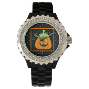 Reloj De Pulsera Calabaza banal de Halloween en negro