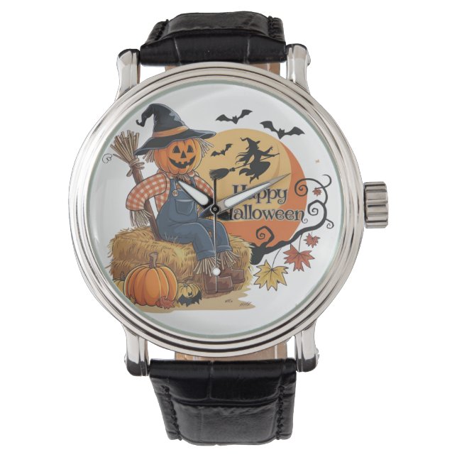 Reloj De Pulsera Calabaza de espantapájaros Halloween Rústica Vibes (Anverso)