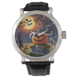 Reloj De Pulsera Calabaza de Halloween en la cabeza