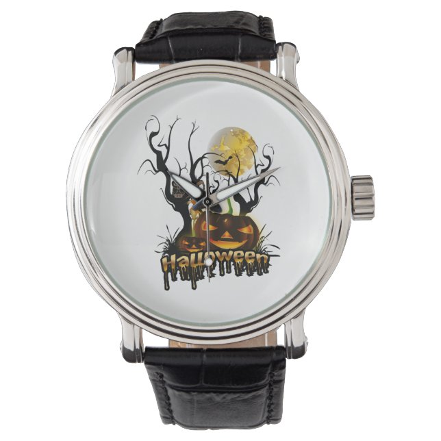 Reloj De Pulsera Calabaza divertida de Halloween con búho (Anverso)