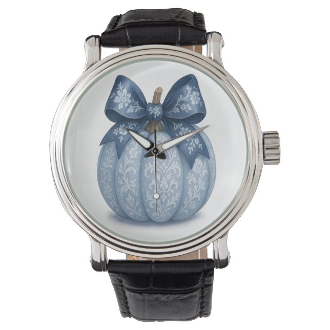 Reloj De Pulsera Calabaza floral azul (Anverso)