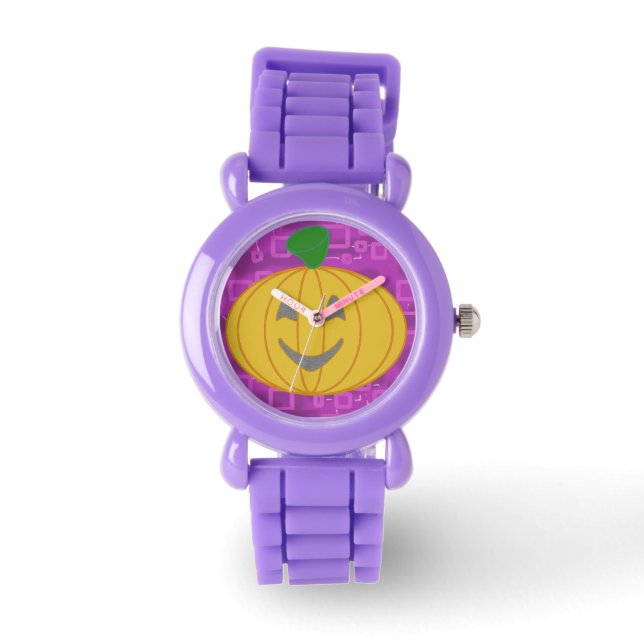 Reloj De Pulsera Calabaza moderna sobre geométrica púrpura (Anverso)