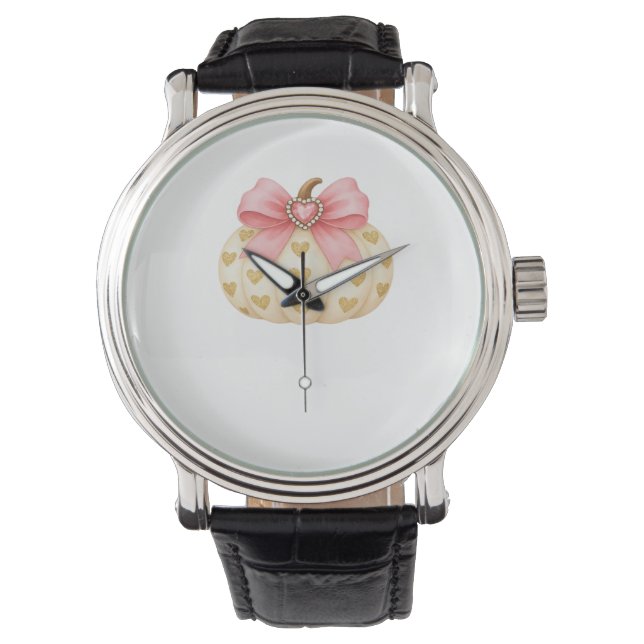 Reloj De Pulsera Calabaza rosa con corazón dorado - Coquette Fal (Anverso)