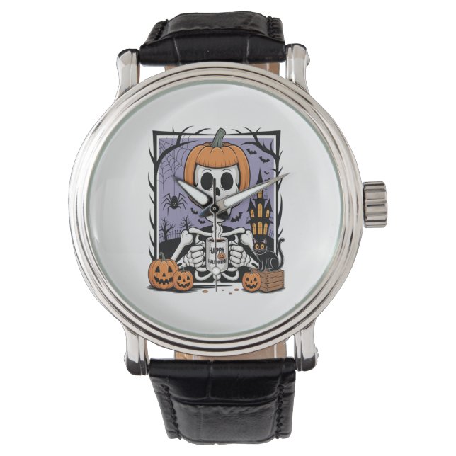 Reloj De Pulsera Calabaza Skeleton Café para beber (Anverso)