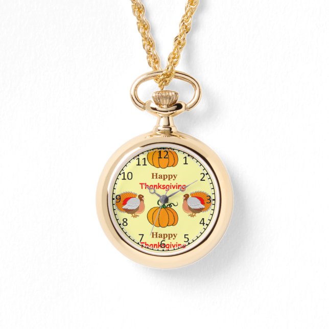 Reloj De Pulsera Calabaza y pavo de Acción de Gracias (Anverso)